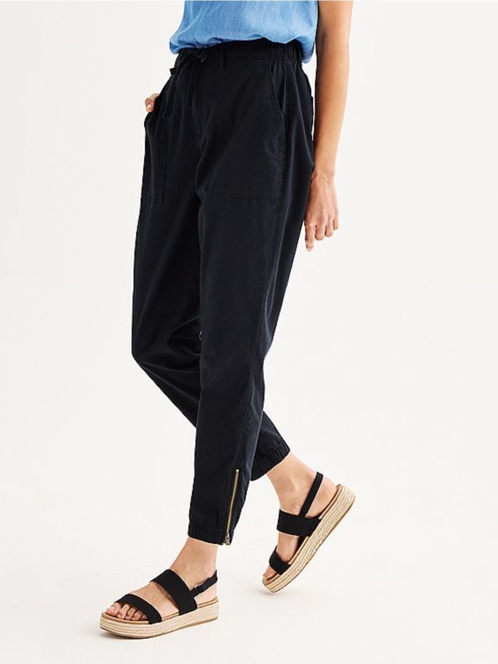 Sonoma Goods For Life Black Zip-Hem Jogger Pants Women's Petite Large